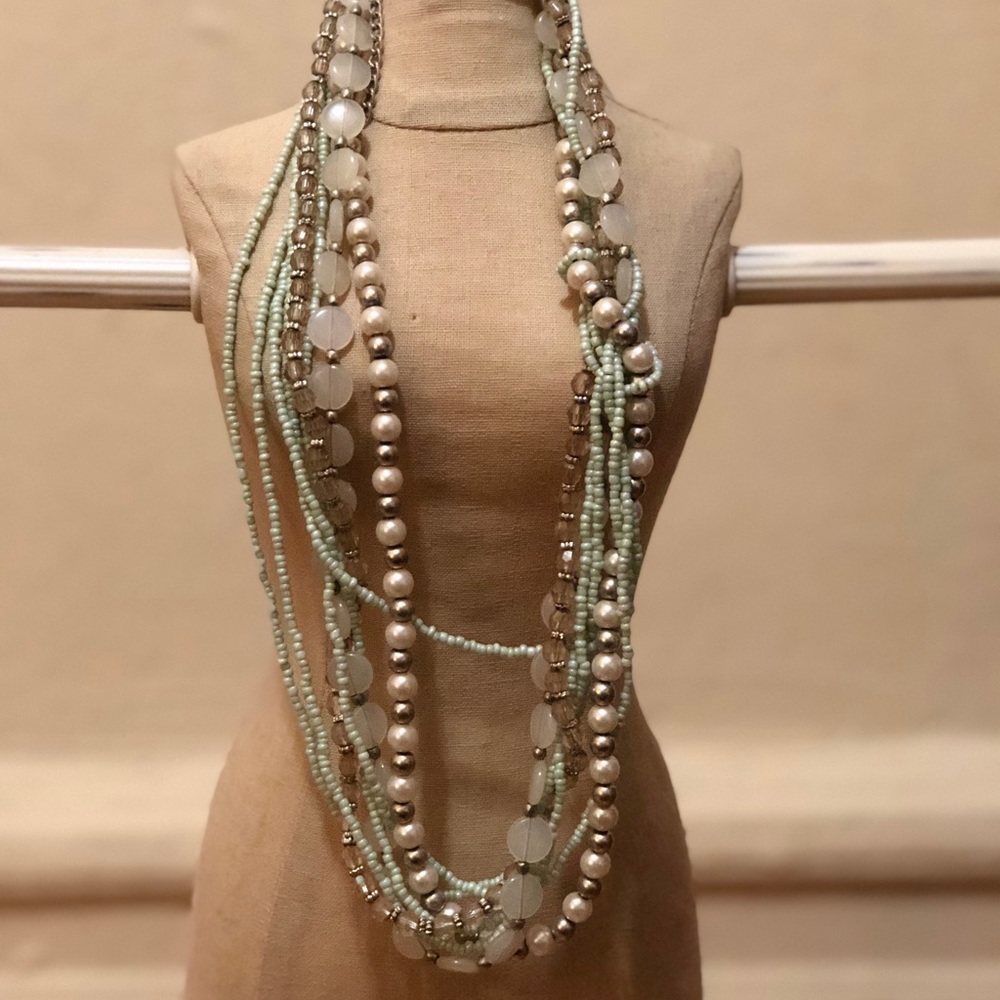 Mint & White Beaded Statement Necklace